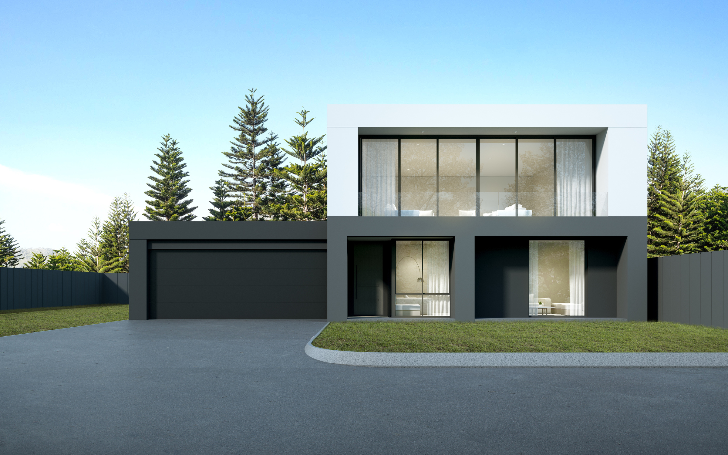 Black and White Modern House Exterior 3D Mockup